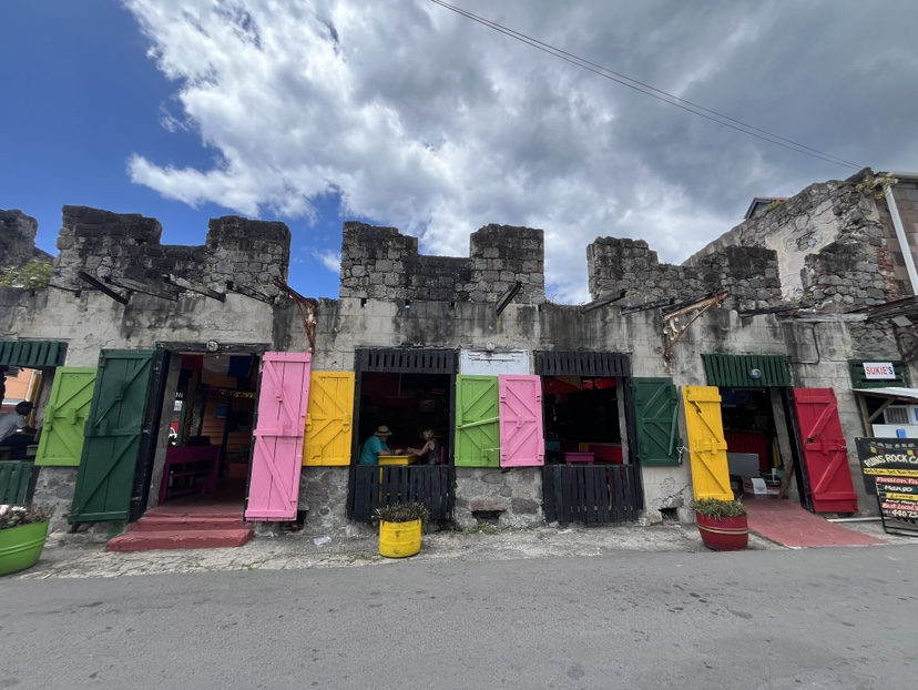 A burned out restaurant still open for busiiness in Roseau, Dominica