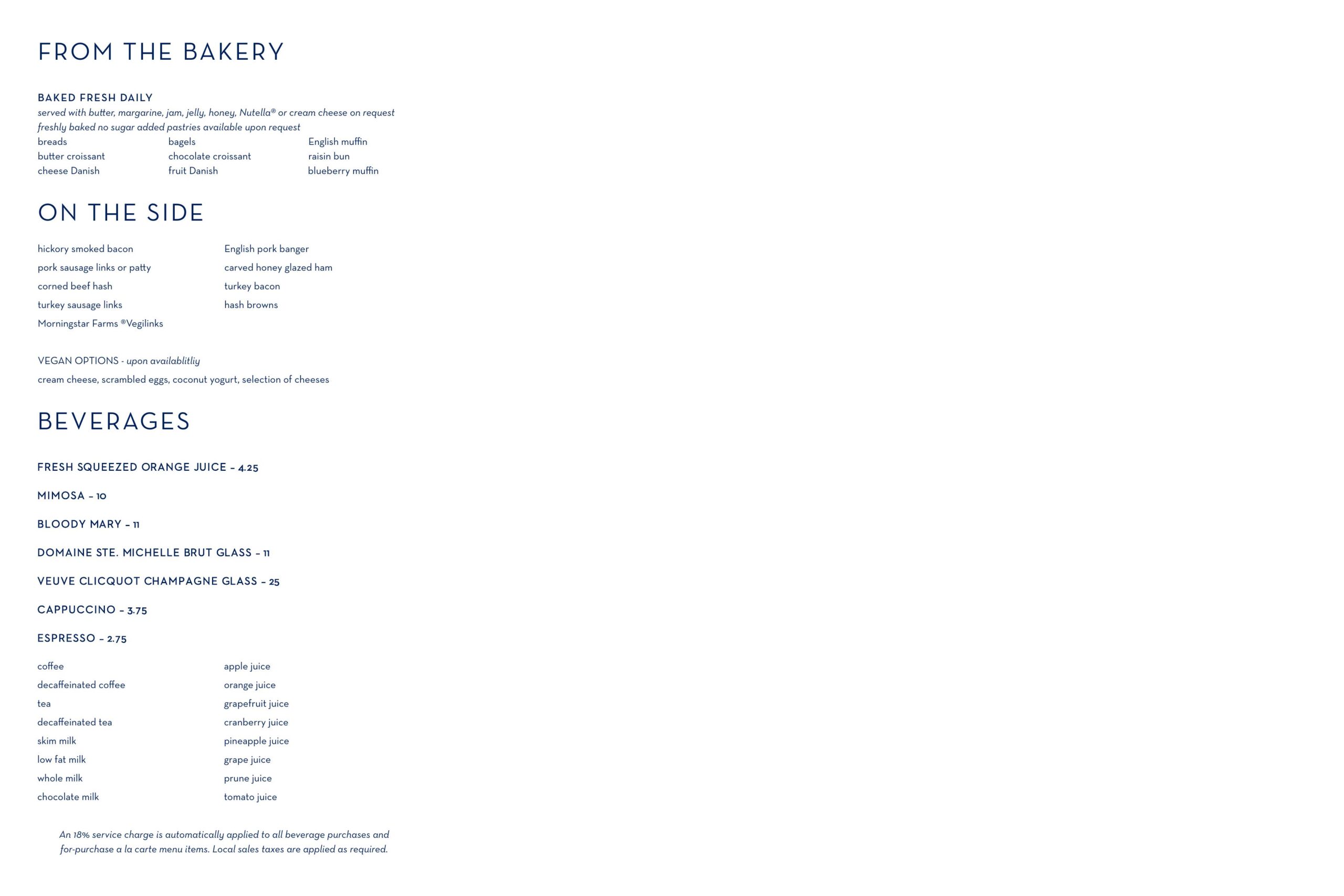 Eurodam Main Dining Room Breakfast Menu