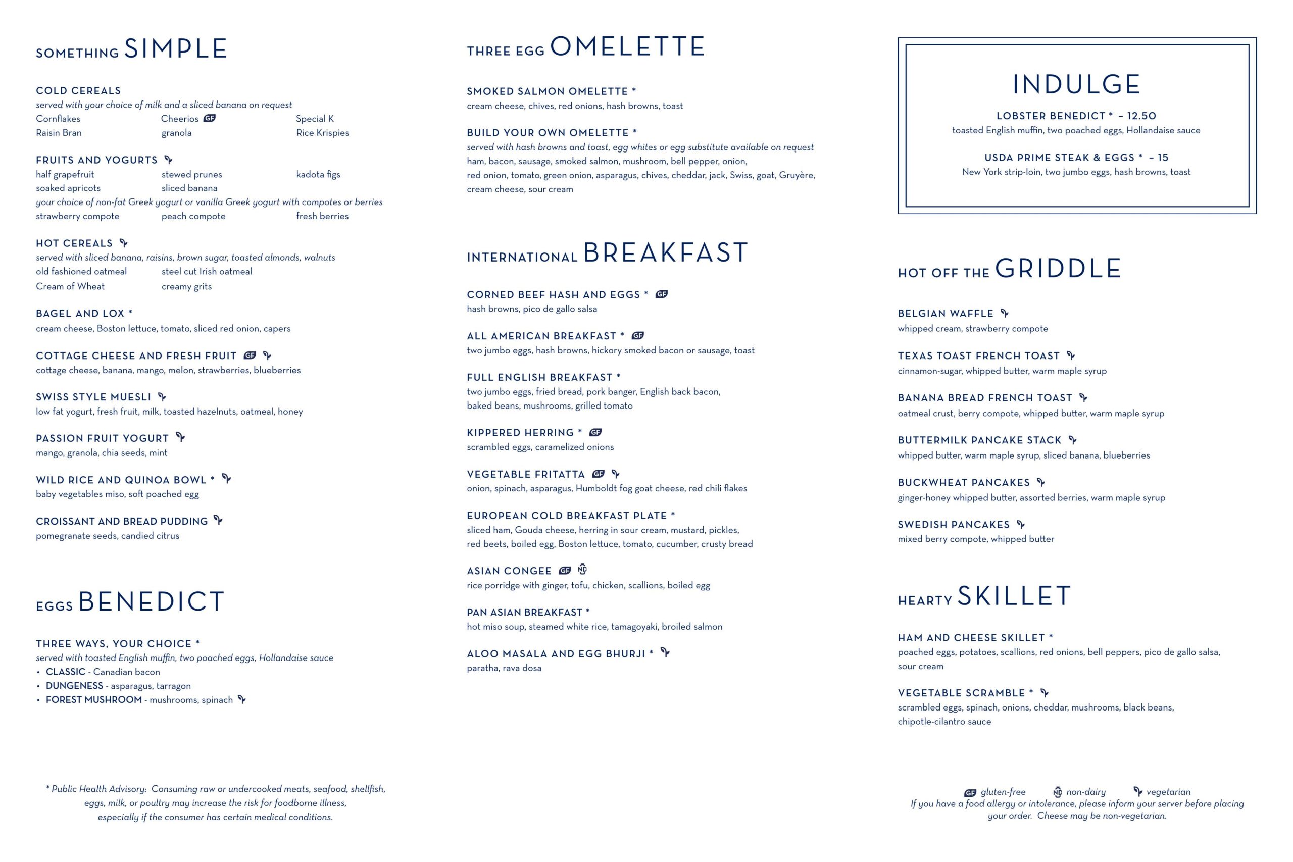 Eurodam Main Dining Room Breakfast Menu