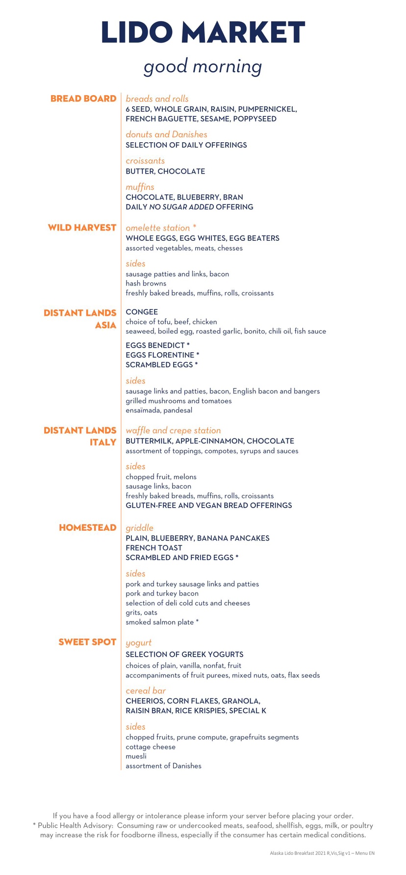 Lido Market breakfast menu