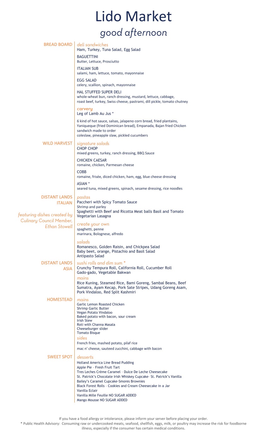 Lido Market lunch menu