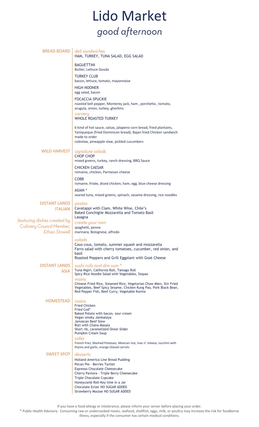 Lido Market Lunch Menu