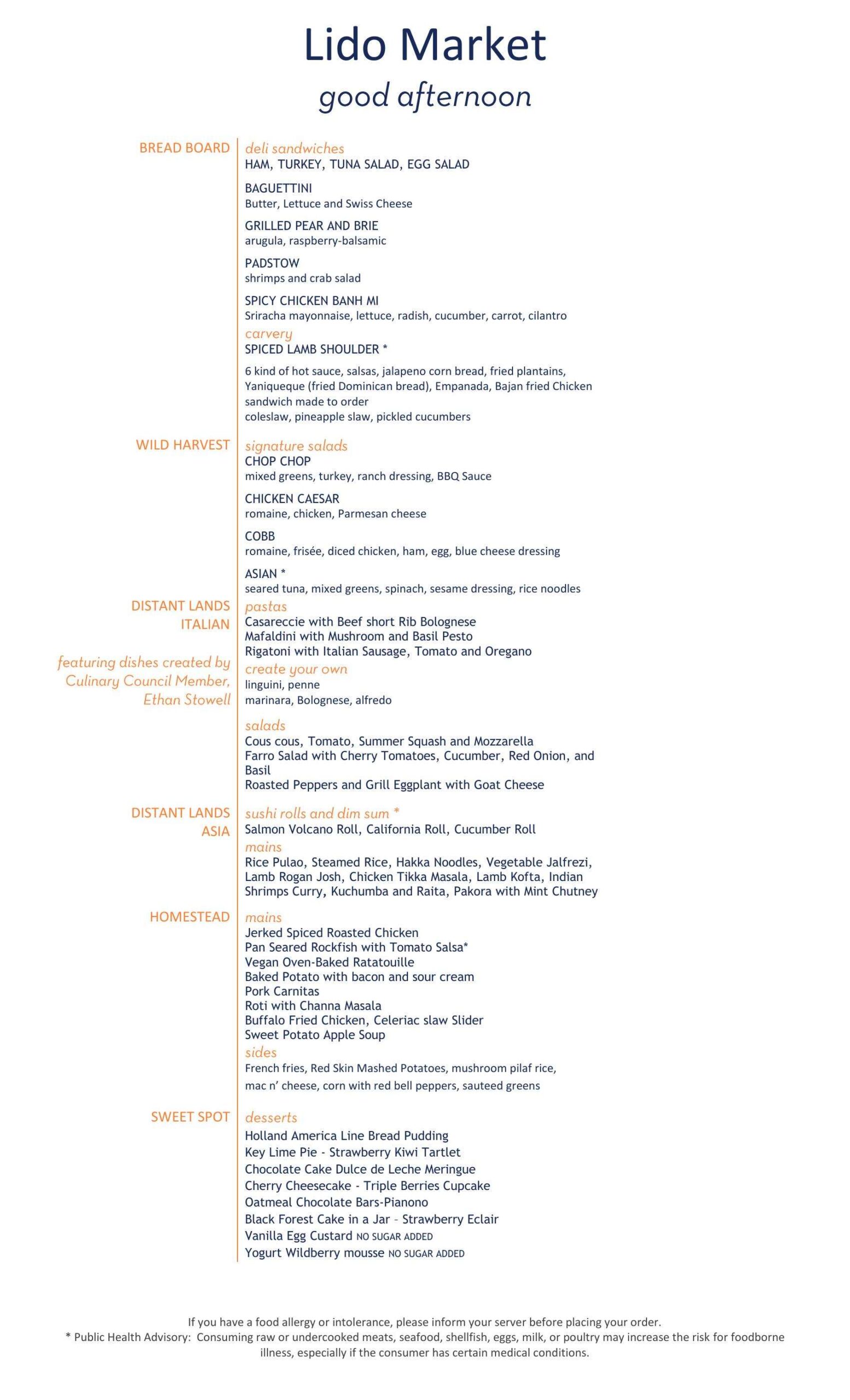 Lido Market Lunch Menu