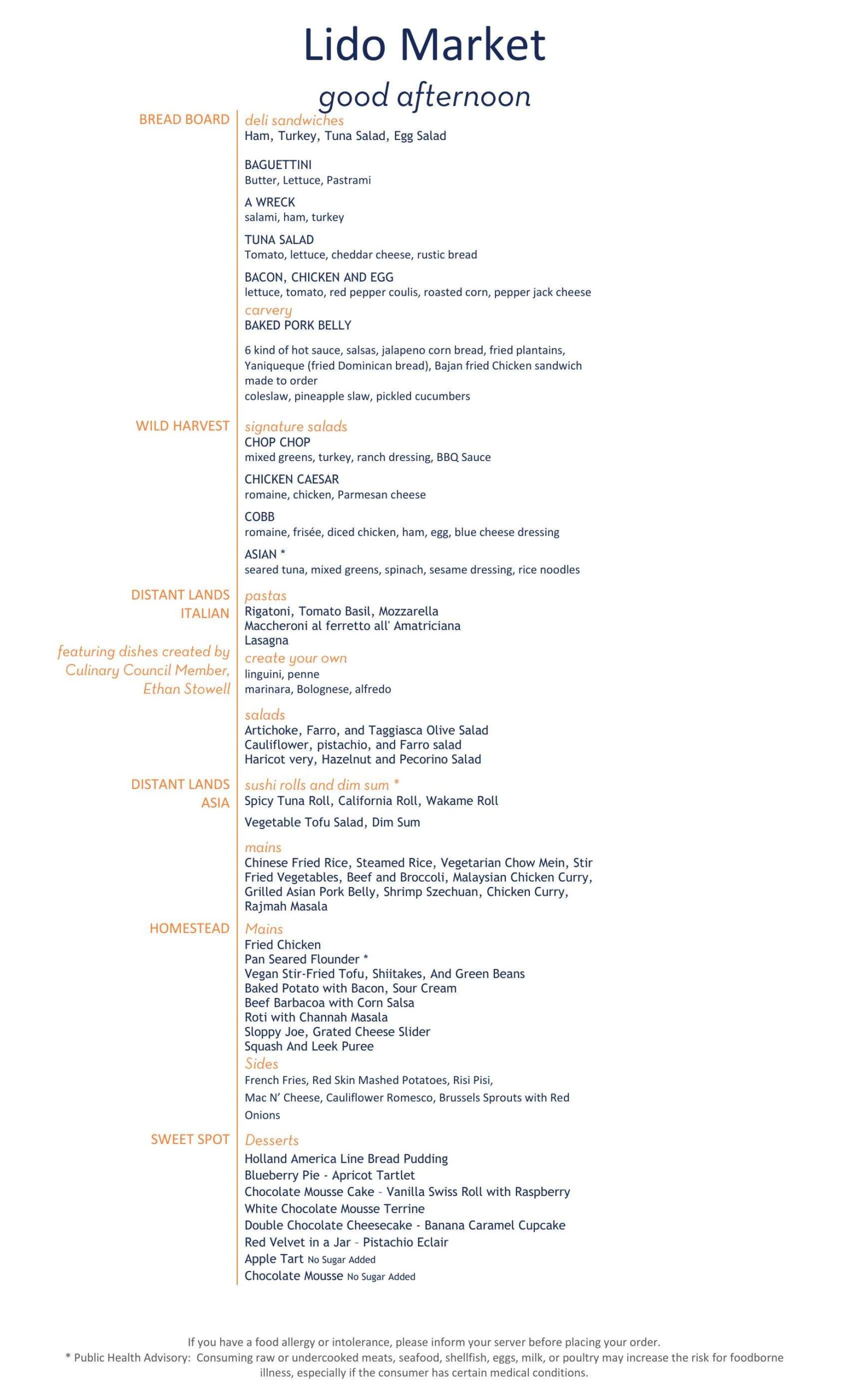 Lido Market Lunch Menu