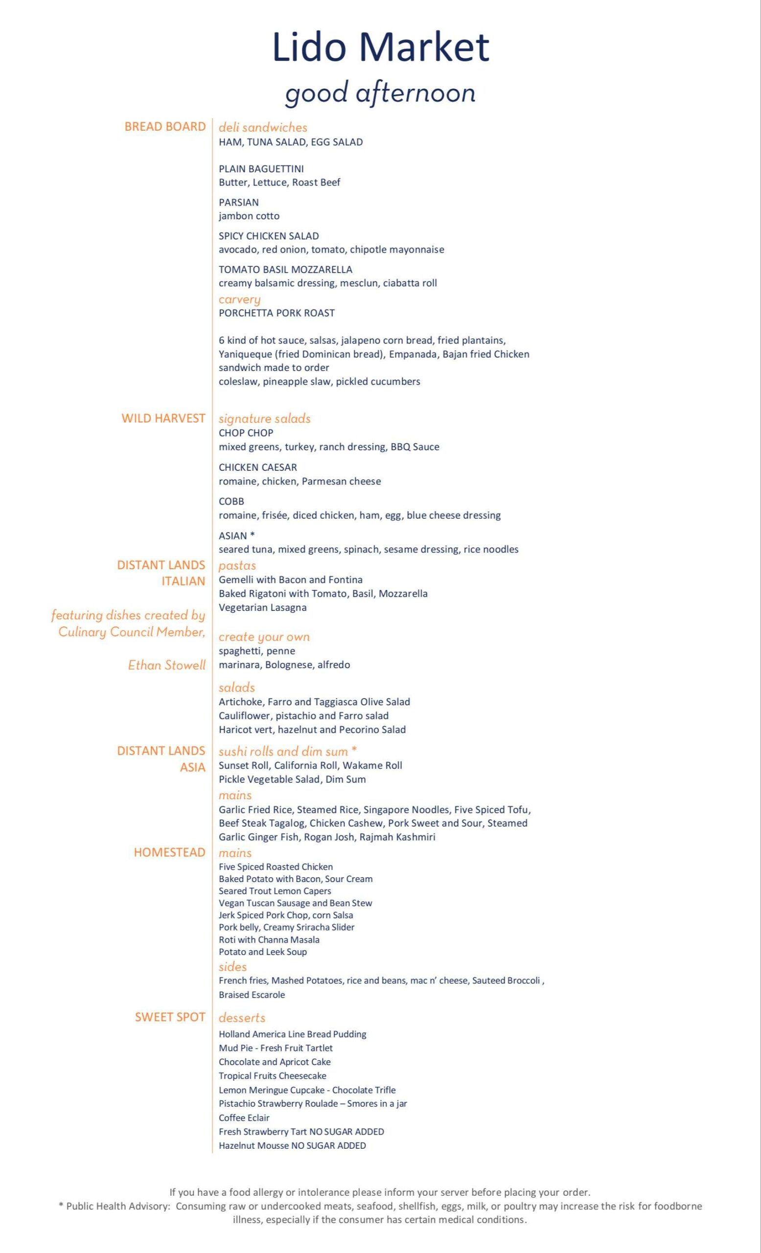 Lido Market Lunch Menu