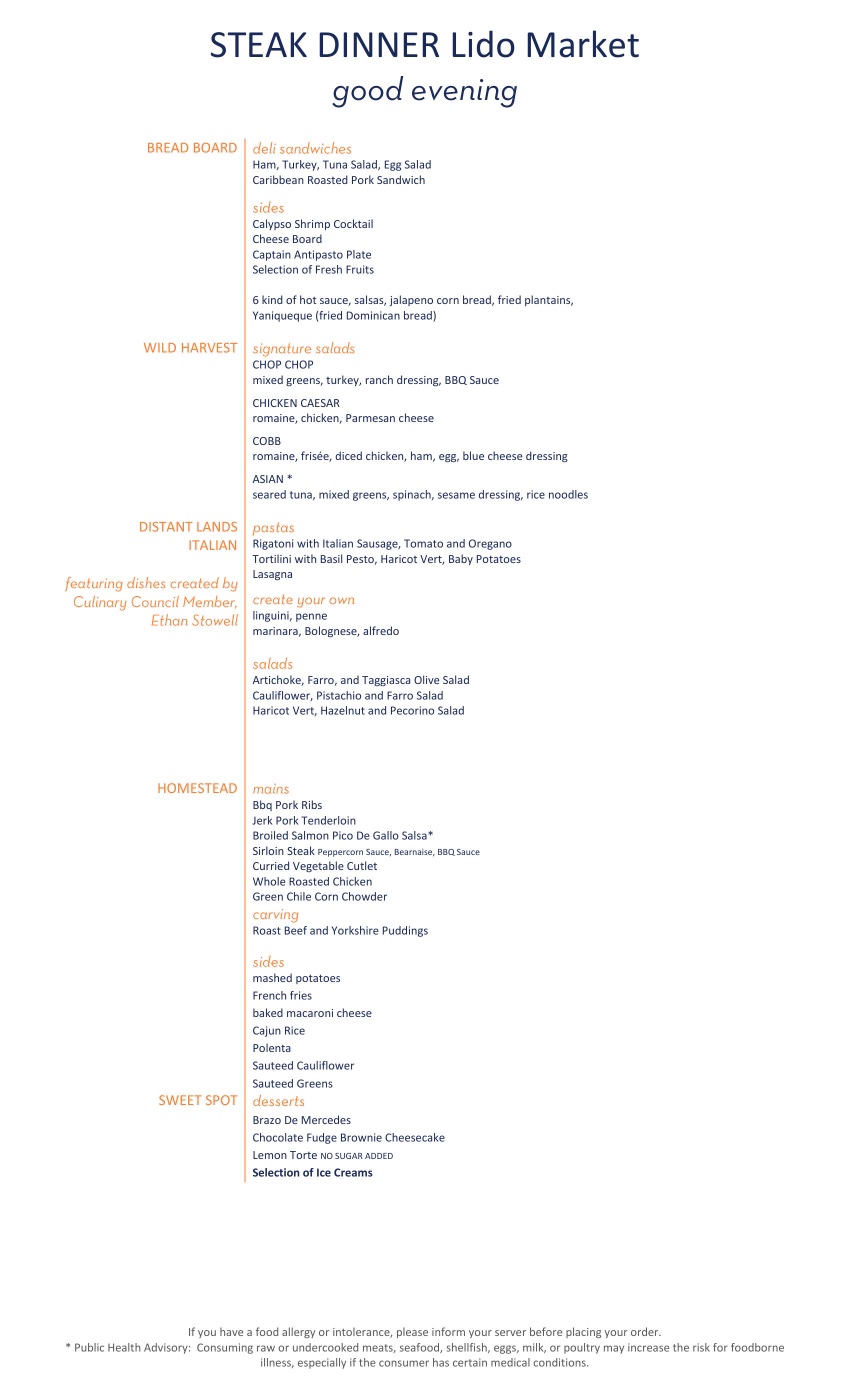 Lido Market Steak Dinner Menu
