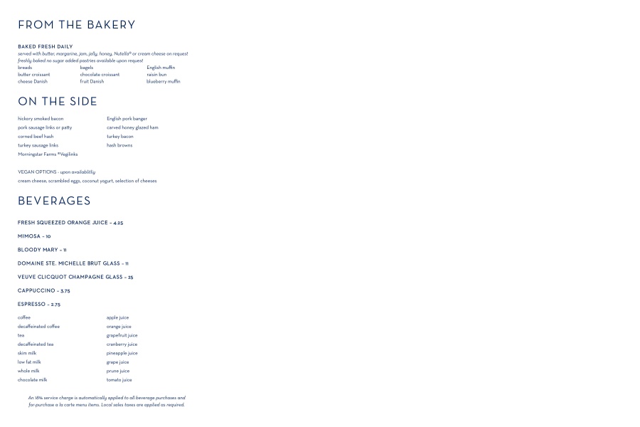 Eurodam main dining room breakfast menu