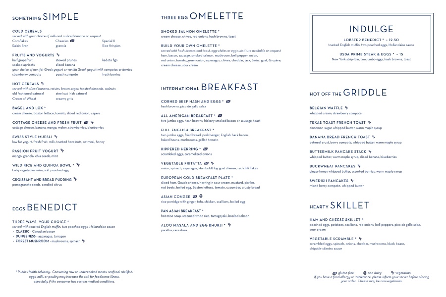 Eurodam main dining room breakfast menu