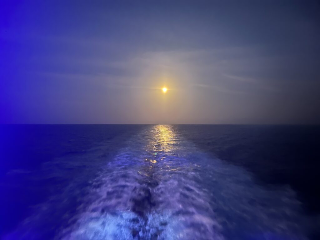 Full moon as viewed from the aft of the MSC Seascape