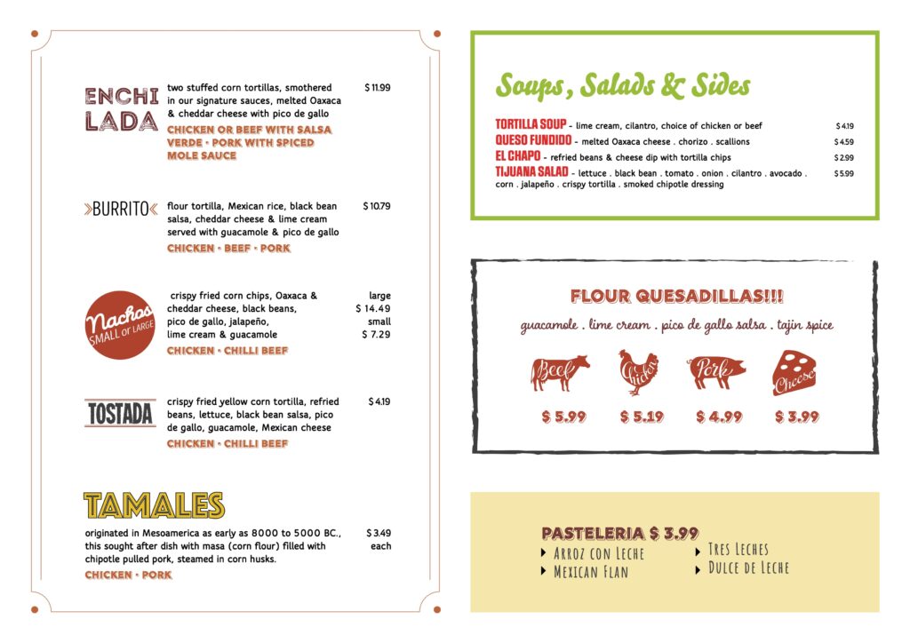 Hola! Tacos and Cantina menu from MSC Seascape