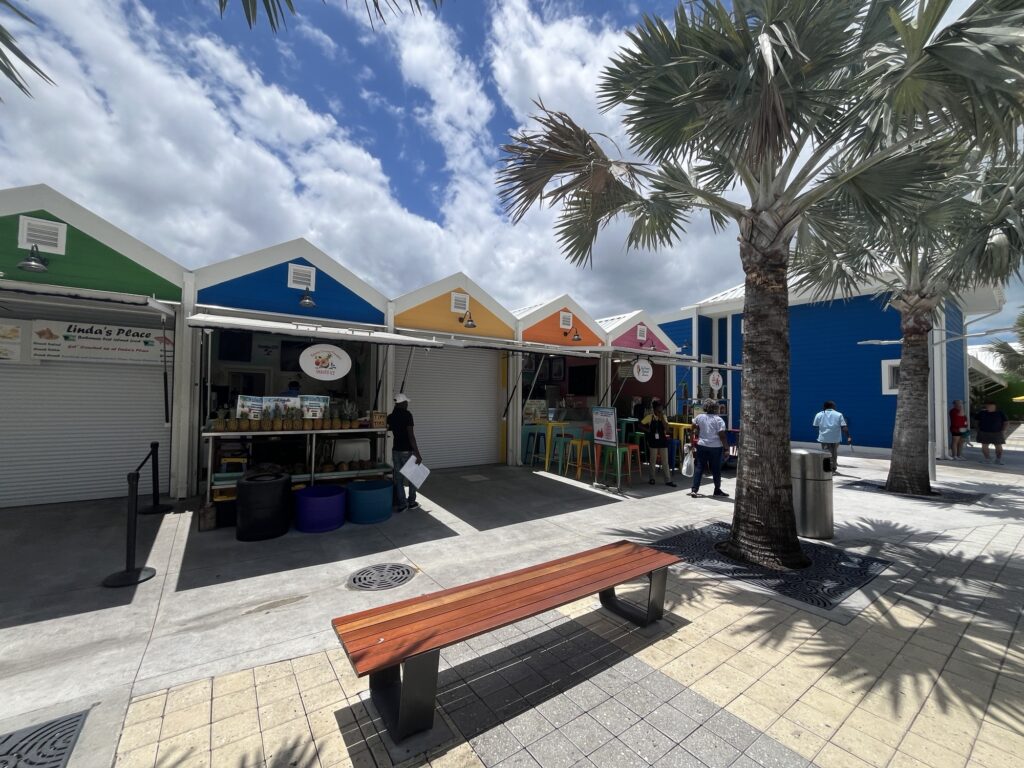 Shops and restaurants at the port in Nassau, Bahamas