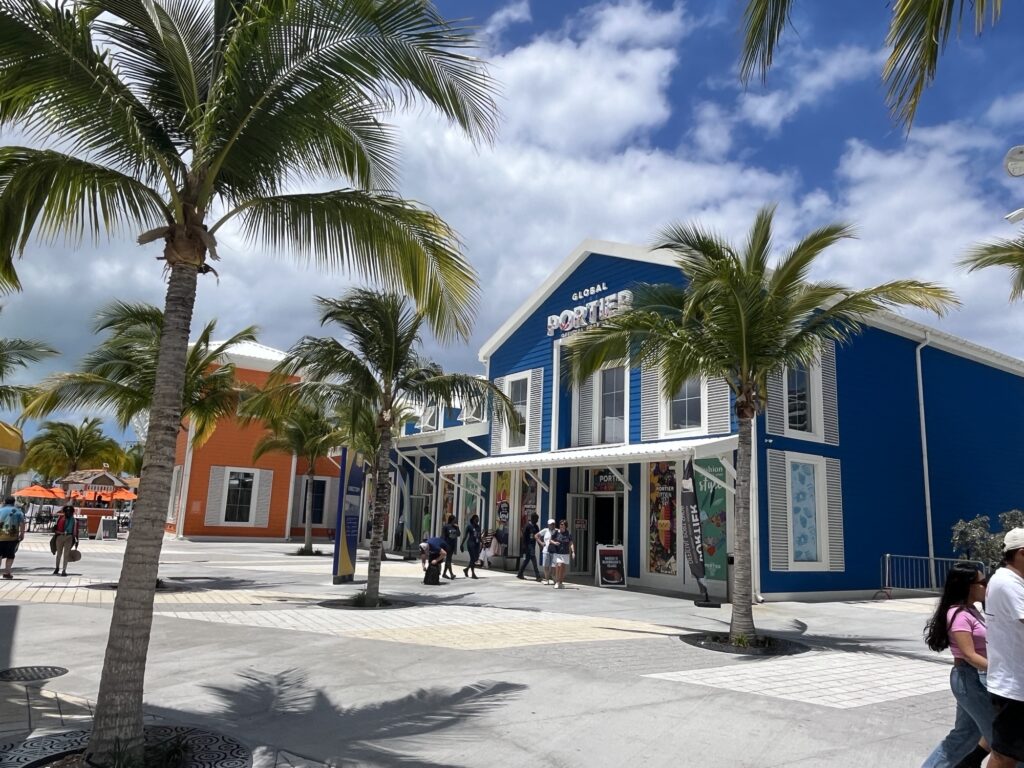 Shops and restaurants at the port in Nassau, Bahamas