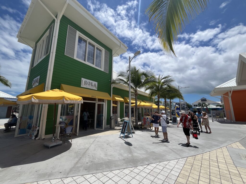 Shops and restaurants at the port in Nassau, Bahamas