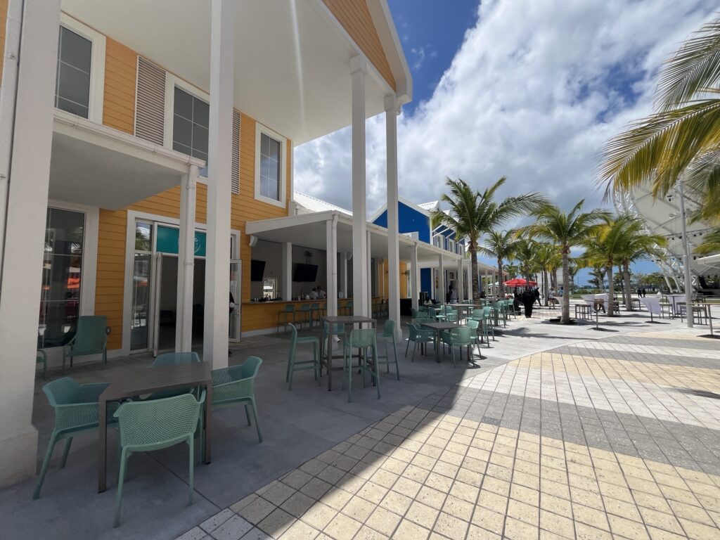 Shops and restaurants at the port in Nassau, Bahamas