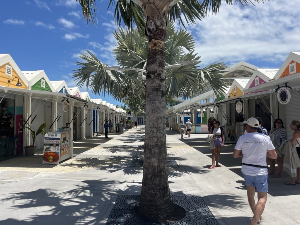 Shops and restaurants at the port in Nassau, Bahamas