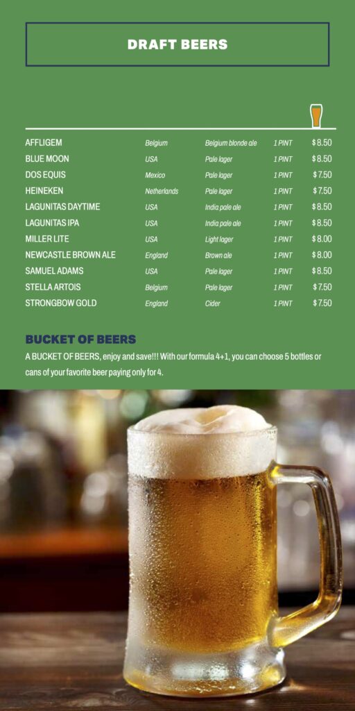 Sports Bar menu from MSC Seascape