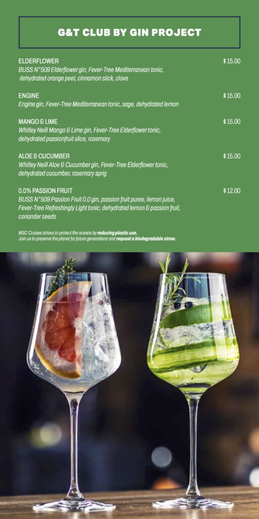 Sports Bar menu from MSC Seascape