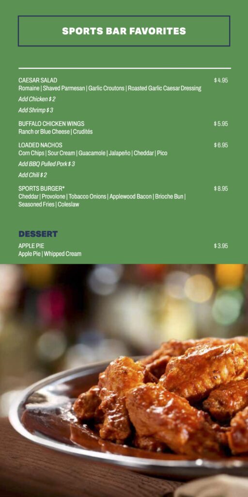 Sports Bar menu from MSC Seascape