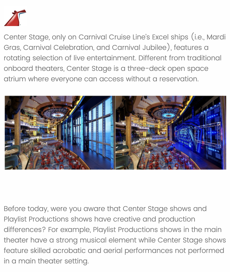 Carnival Central Stage Survey