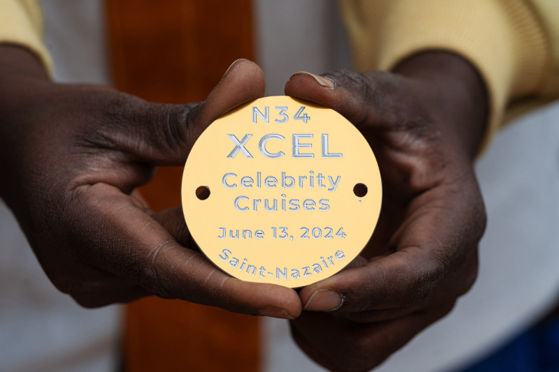 Newly minted coins were placed to bestow good luck on Celebrity Xcel, marking the official commencement of construction on Celebrity Cruises’ newest ship