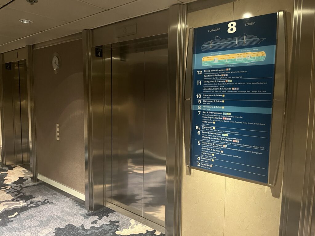 An elevator lobby on Norwegian Sky