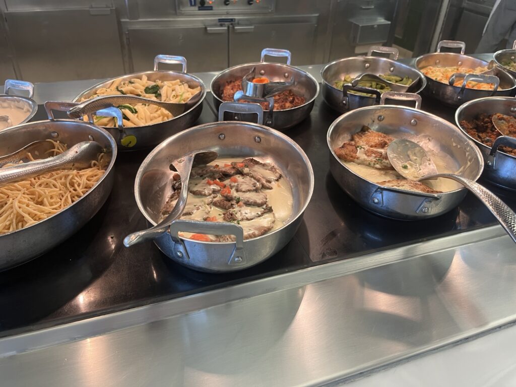 Some of the dinner options available from the buffet on Norwegian Sky