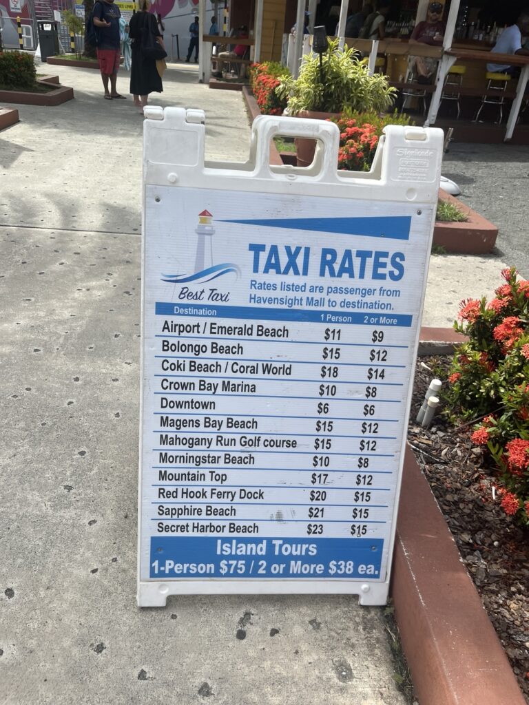 Taxi rates posted at the port ini St. Thomas