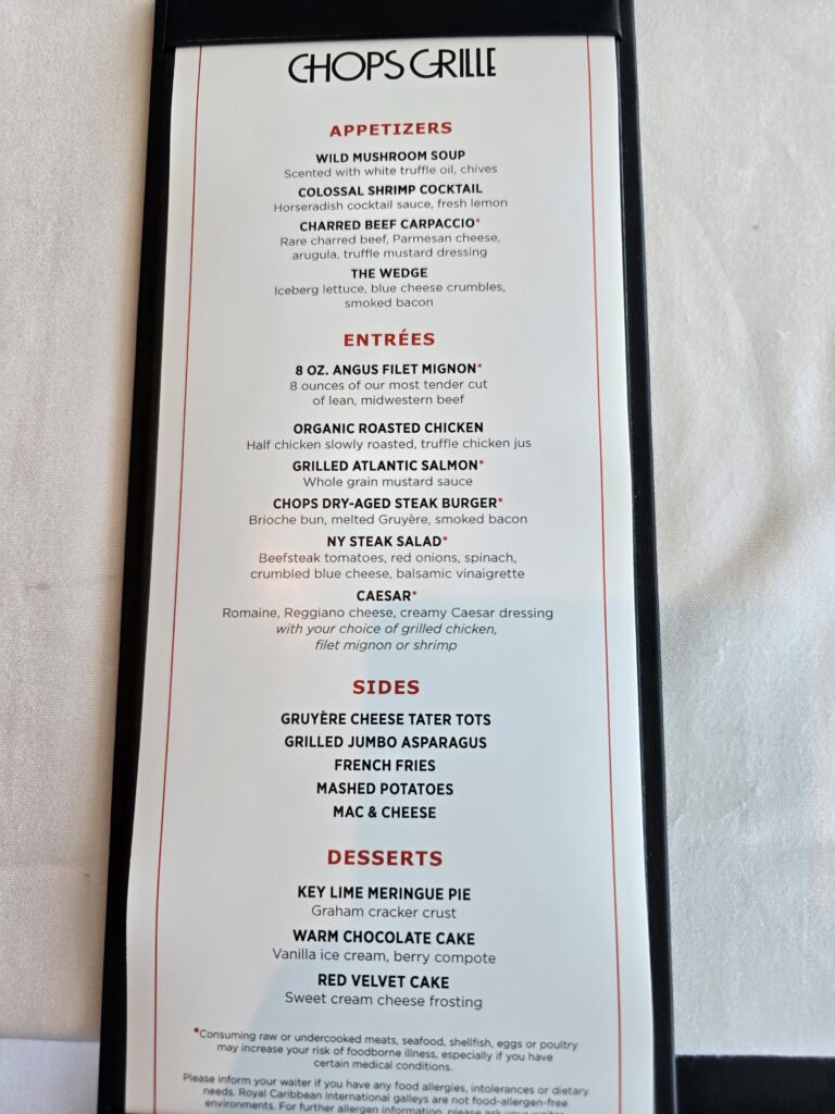 Chops Grille Menu 