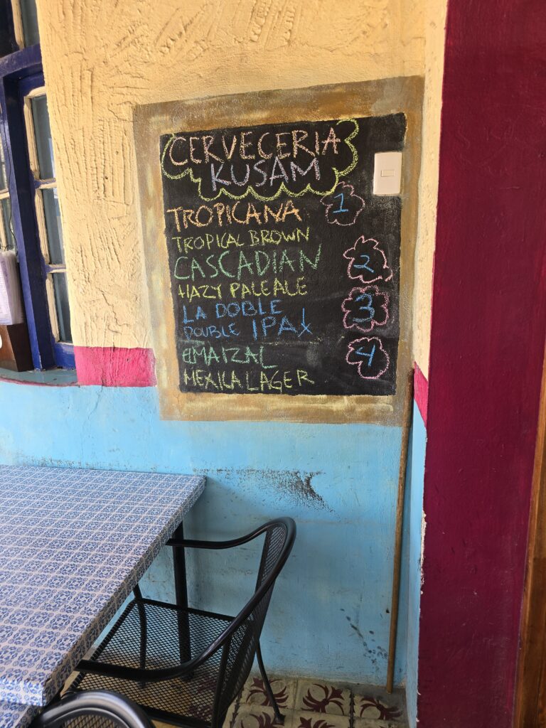 Menu at Kusam Brewing in Cozumel, Mexico