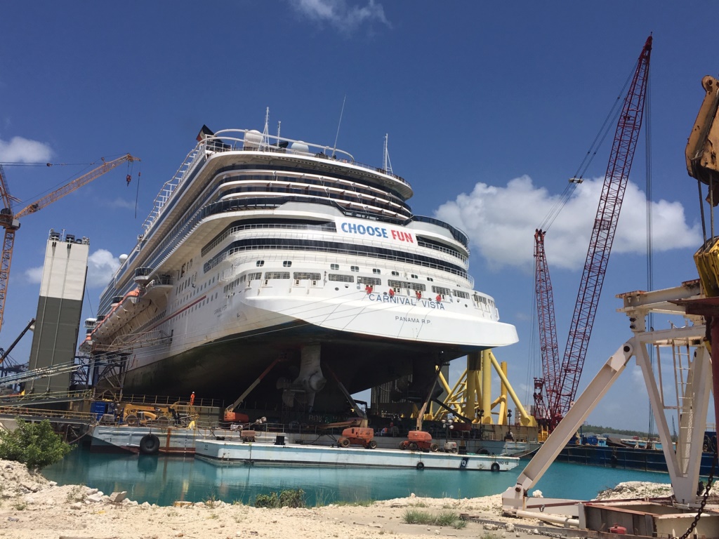 Carnival Vista on the Boka Vanguard floating drydock. Photo credit: Cruise Industry News