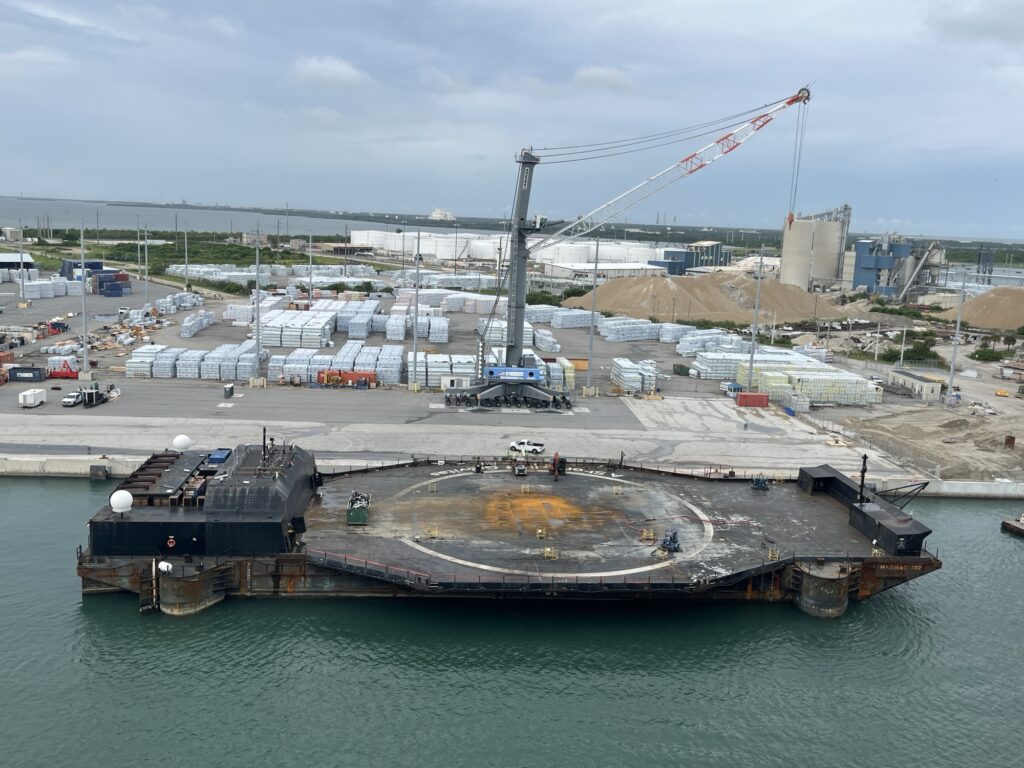 "A Shortfall of Gravitas" a SpaceX Drone Ship docked at Port Canaveral