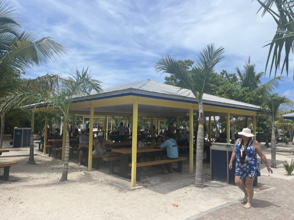 BBQ seating area on Half Moon Cay