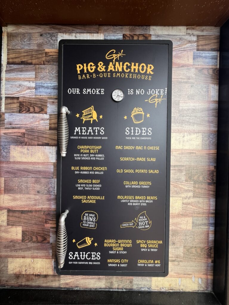 Guy's Pig and Anchor menu on Carnival Vista