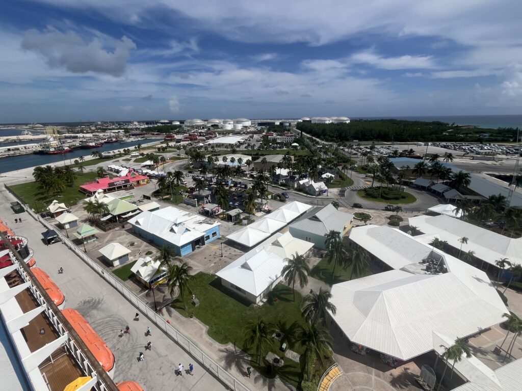 Aerial view of the shopping area in Freeport, Bahamas