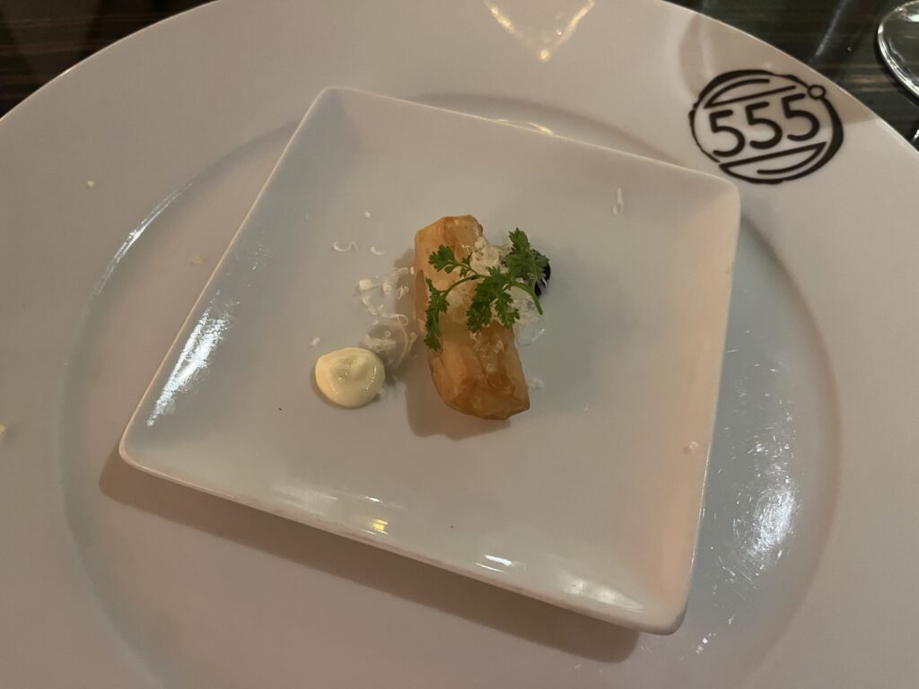 "Compliments of the Chef" potato-thing from Fahrenheit 555 on Carnival Vista