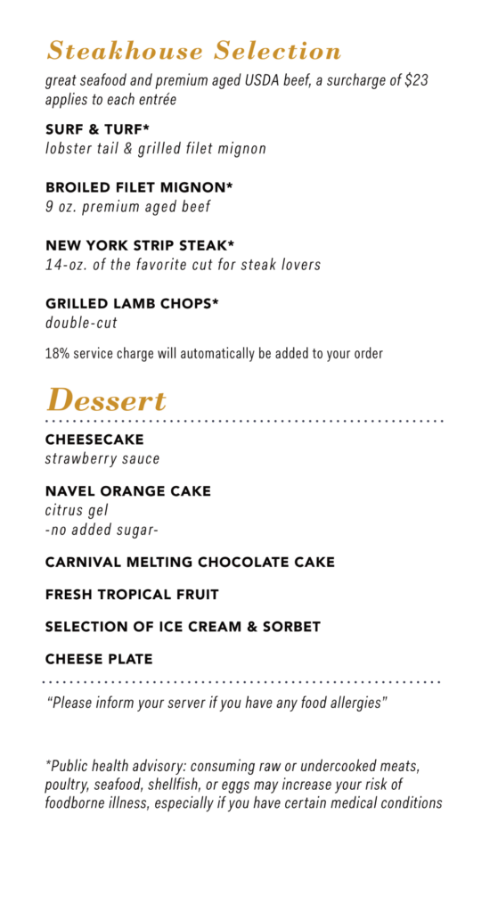 Main Dining Room Menu - Day 1 - Carnival Celebration