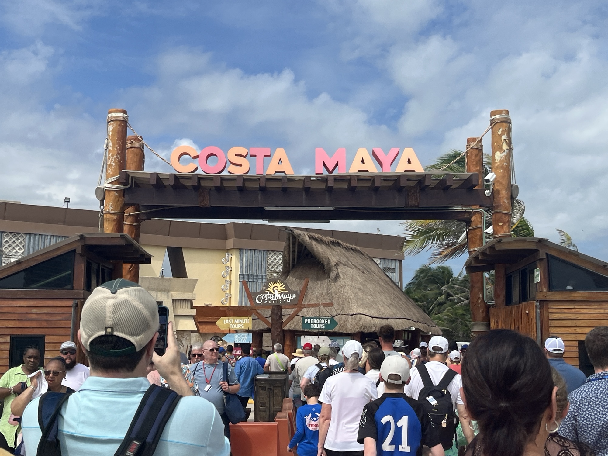 Crowds of people making their way into the port at Costa Maya