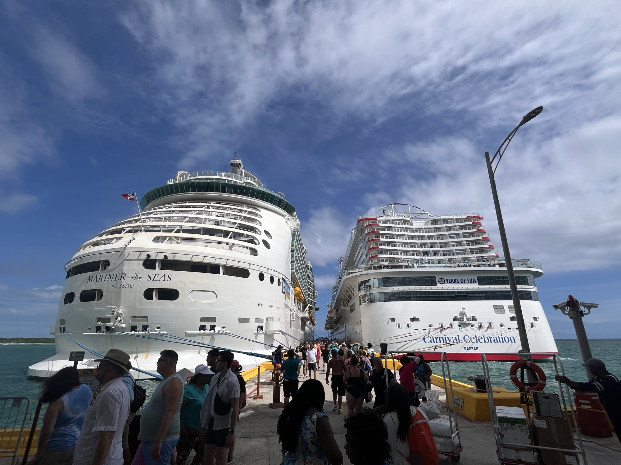 Royal Caribbean's Mariner of the Seas next to Carnival Celebration in Costa Maya