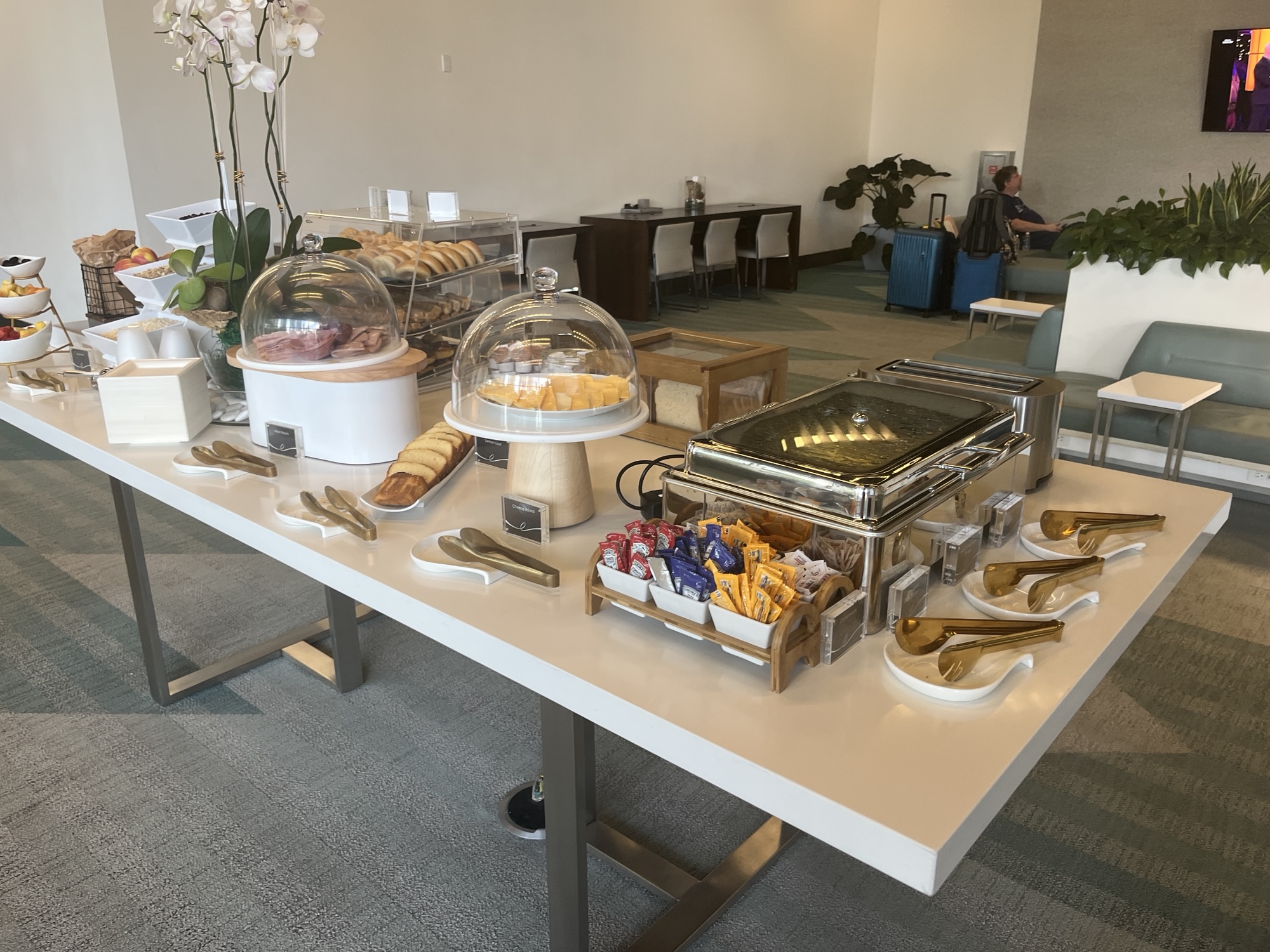 Breakfast offerings in the Premium Lounge at Brightline's Miami Central Station