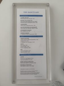 Sanctuary food menu on Enchanted Princess