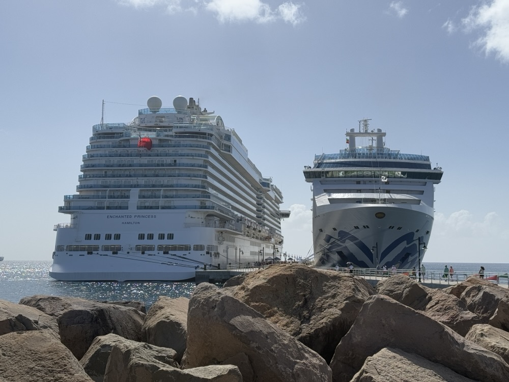 Enchanted Princess (L) and Island Princess (R) in St. Kitts on December 26, 2024