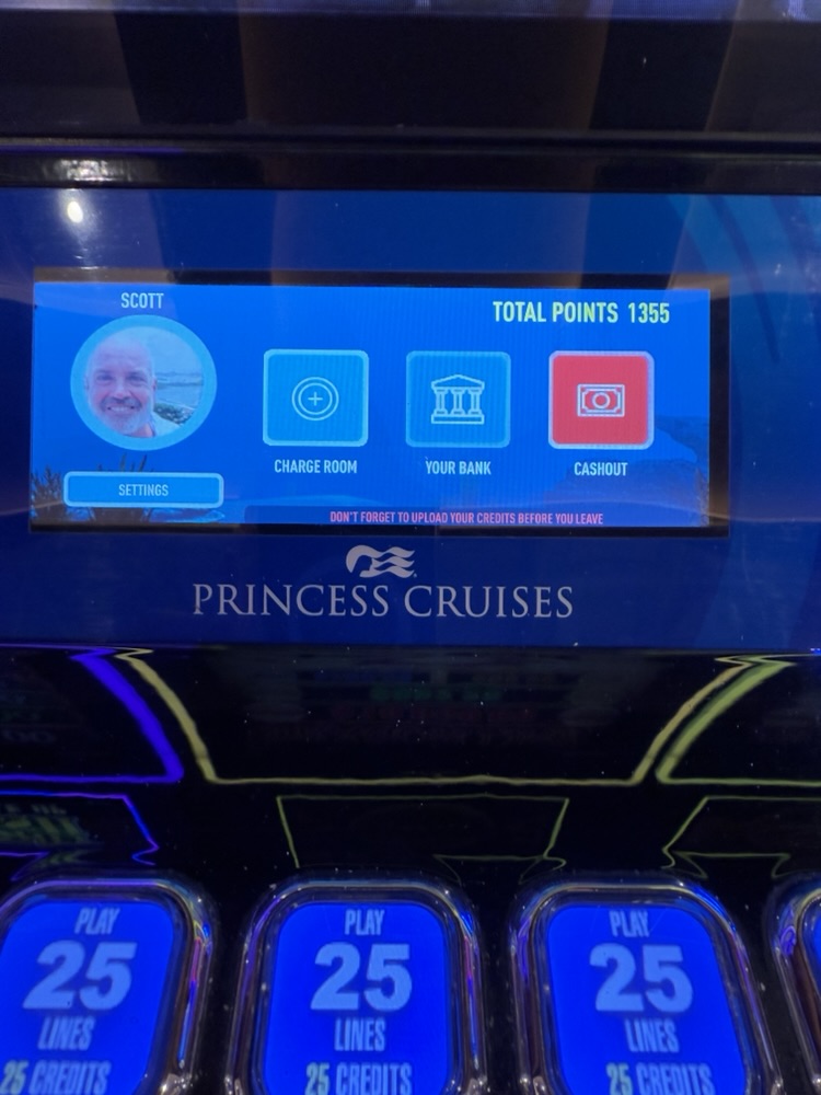 Your casino points are displayed on the slot machine's screen once you tap your Princess Medallion 