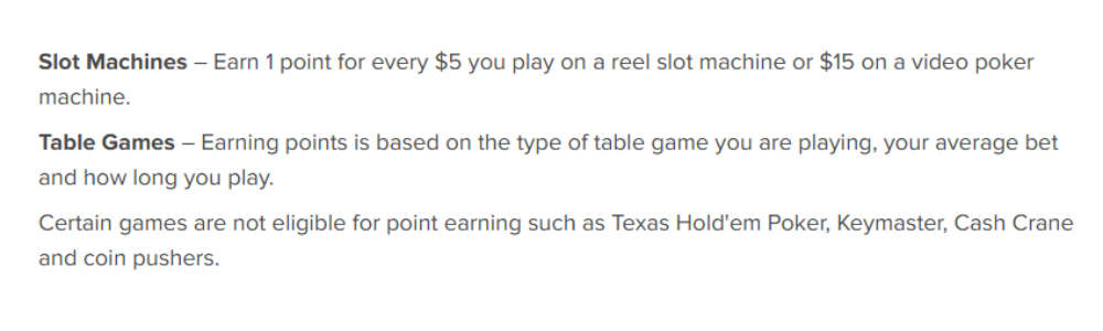 Royal Caribbean's casino points structure from their official website