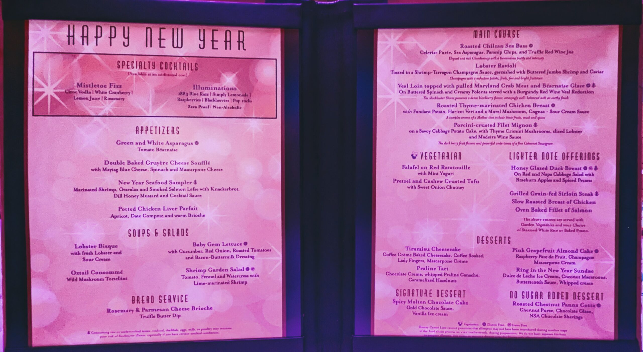 New Year's Eve Menu on the Disney Fantasy 