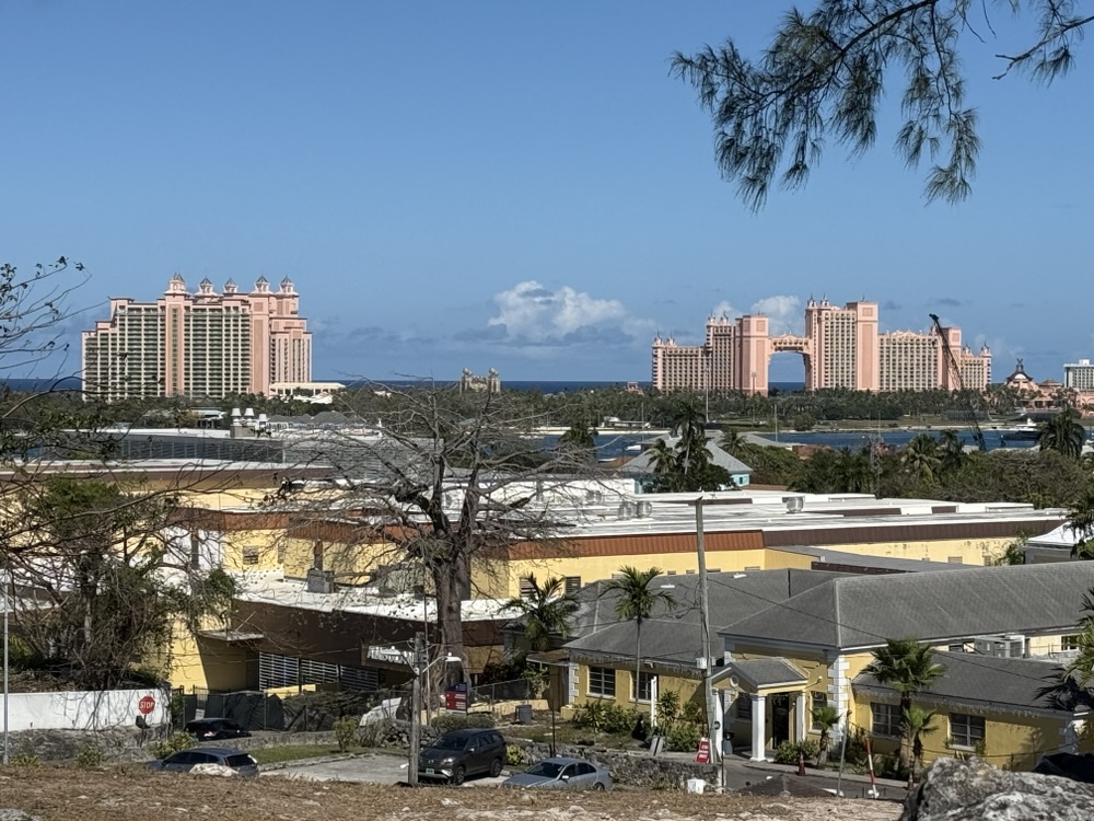 A view of the ships and Atlantis from Fort Fincastle in Nassau