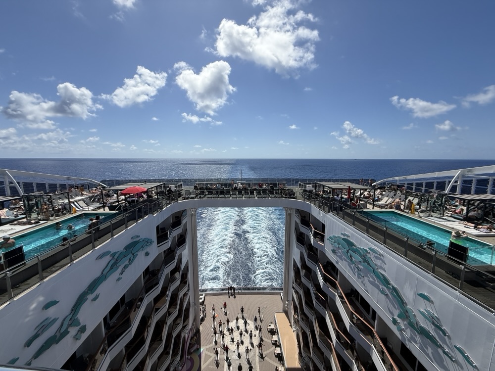 A view of the two Zen pools on MSC World America while at sea
