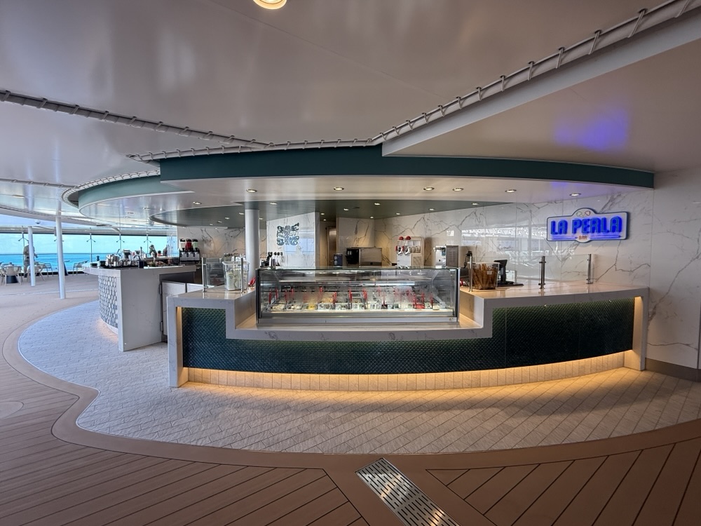 La Perla where gelato and beverages are served pool side on MSC World America