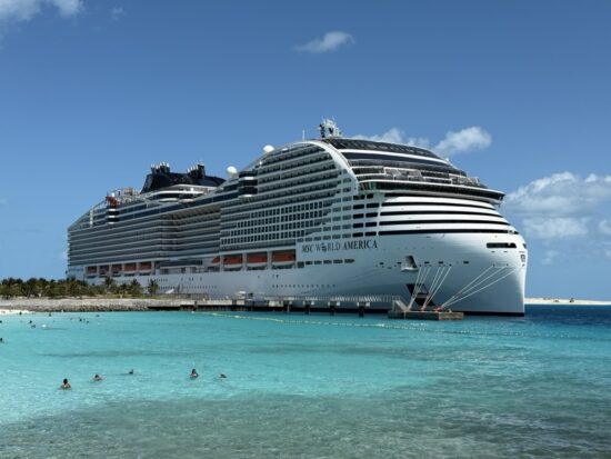 MSC World America docked at Ocean Cay