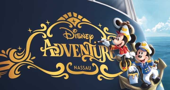 Mickey Mouse and Minnie Mouse on the stern of the Disney Adventure