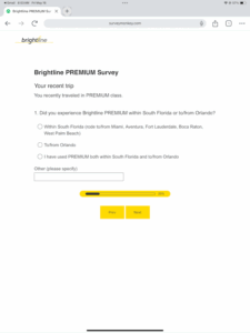 Brightline survey question
